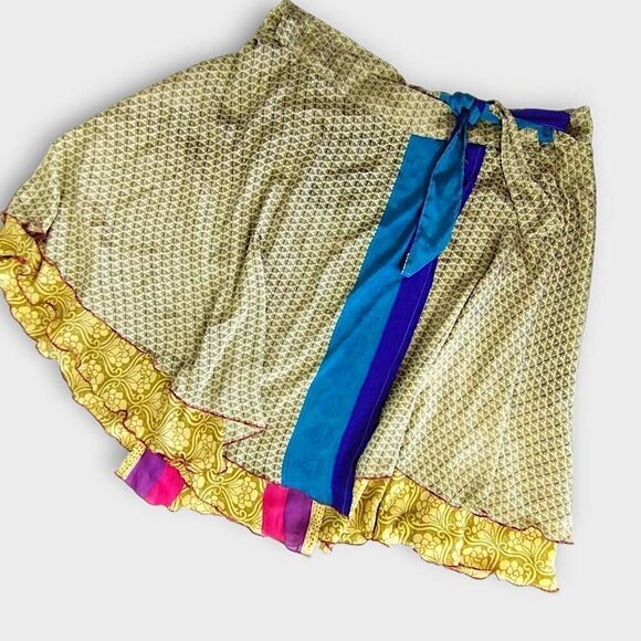 Ganesh Himalaya Womens Wrap Skirt One Size Adjustable Butter Yellow Silk Reverse - Picture 5 of 15